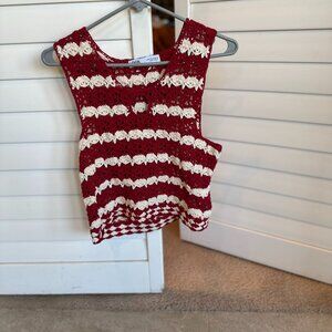 Zara medium size, trendy, stylish, sleeveless red and cream crochet sweater